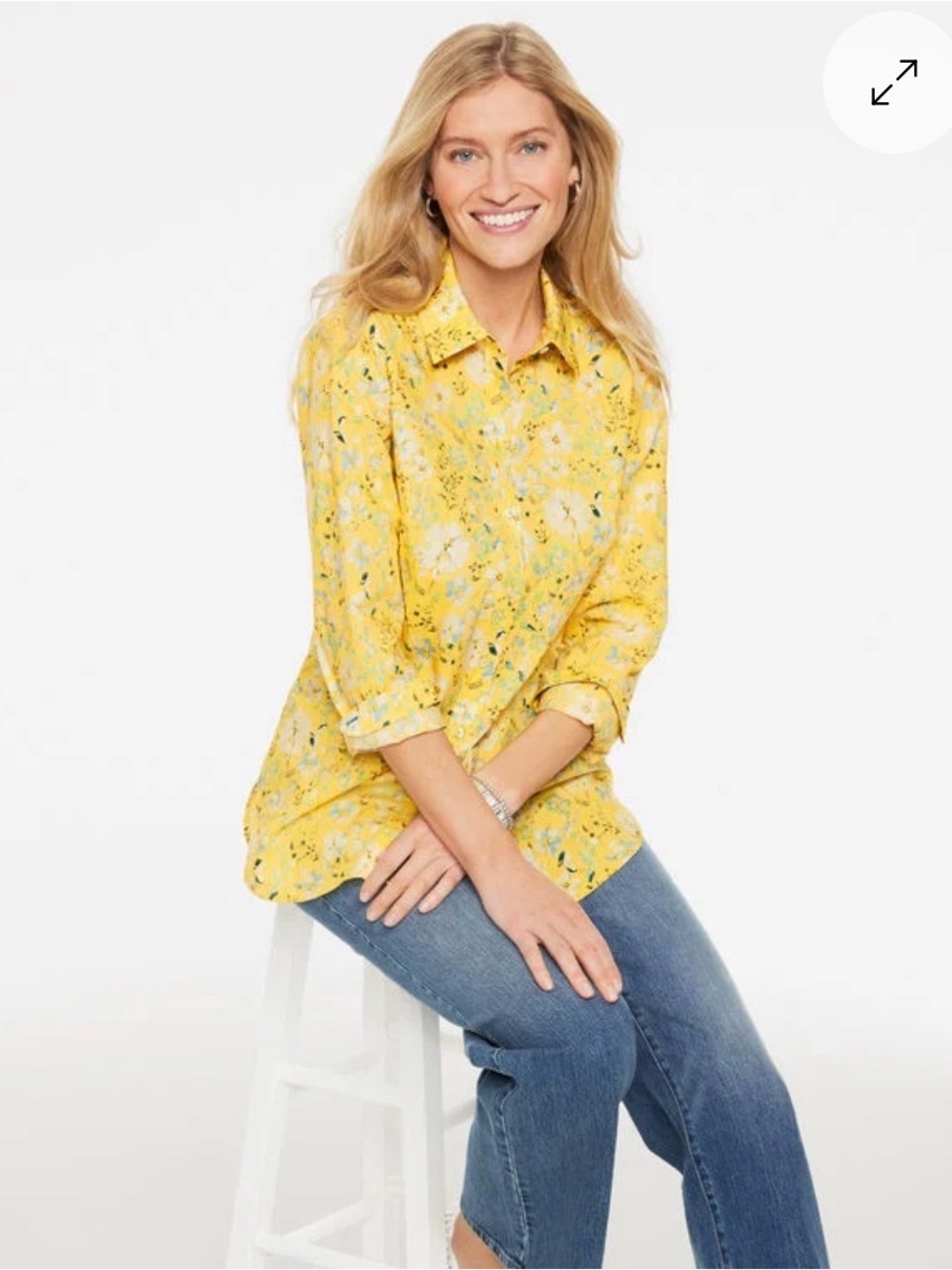 Talbots Modern Classic Poetic Floral Button-Down Shirt Sunshine Yellow Multi